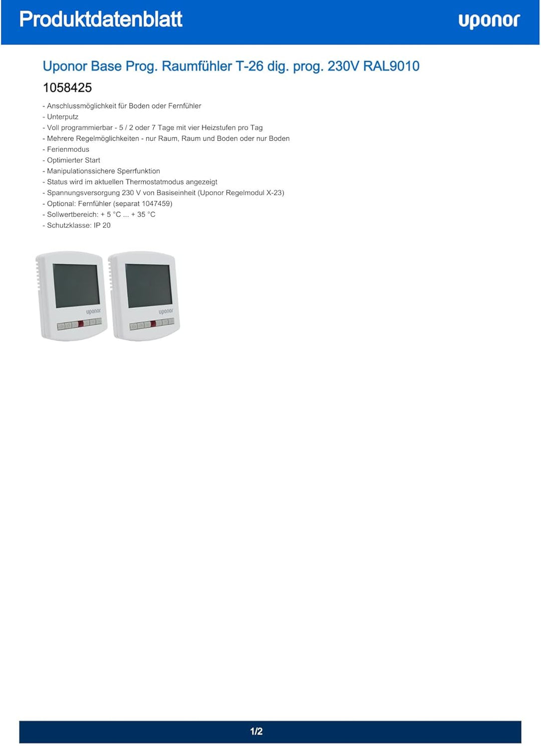 Uponor 230 V Digital programmierbar Thermostat by Uponor