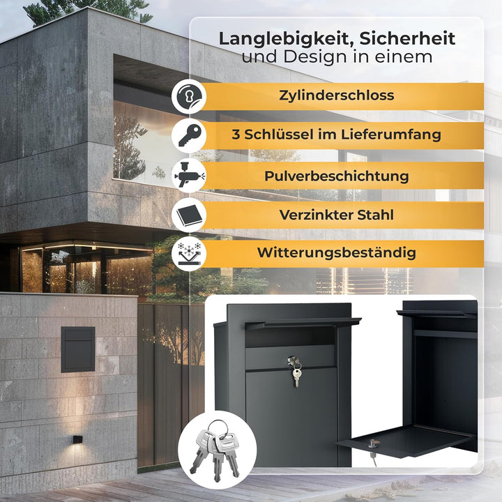 Unterputz Briefkasten RAL7016 Anthrazit Einbaubriefkasten flächenbündig verzinkter Stahl pulverbesch