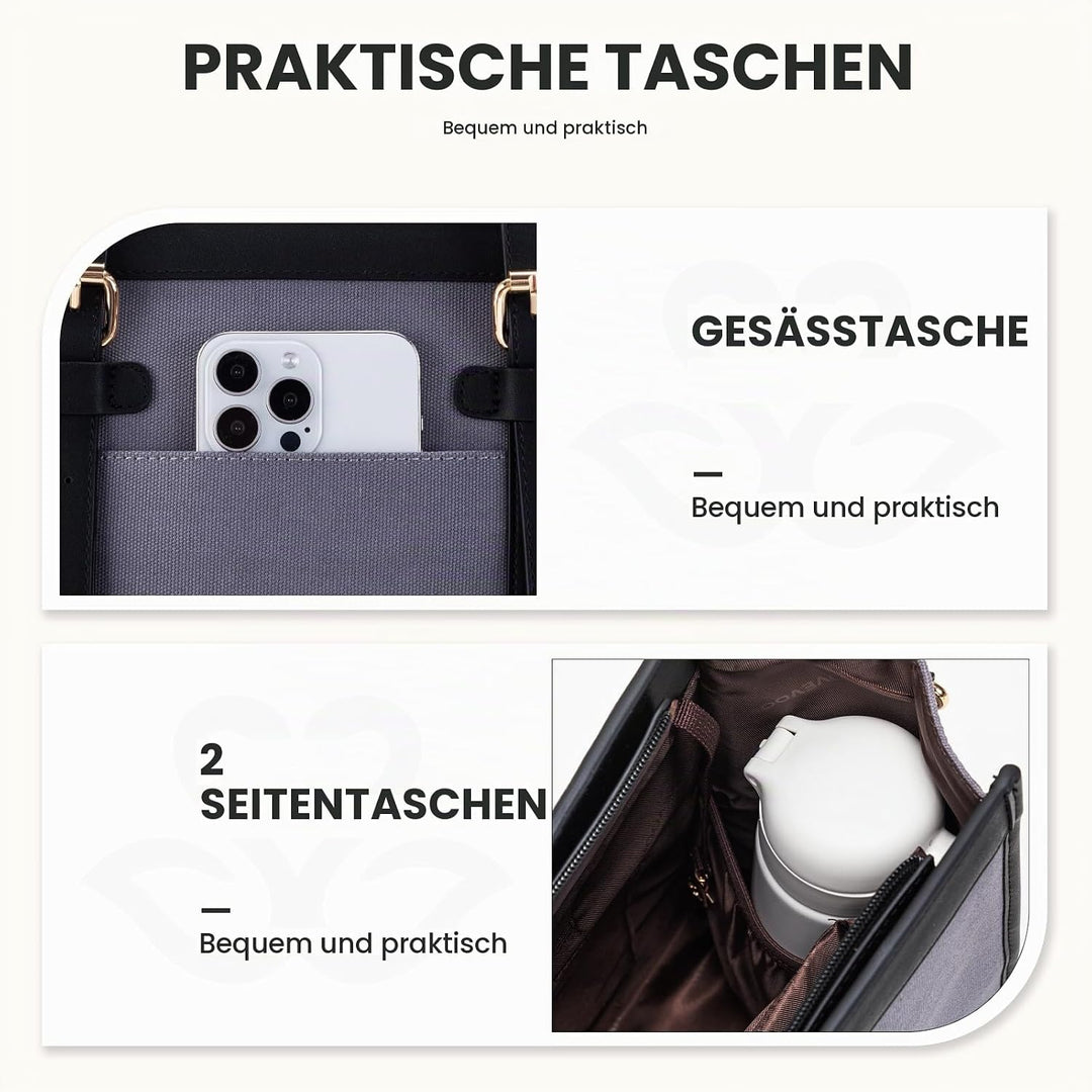 LOVEVOOK Handtasche Damen aus Leder &amp; Canvas, Laptoptasche 15,6 Zoll, Lehrertasche Aktentasche gross