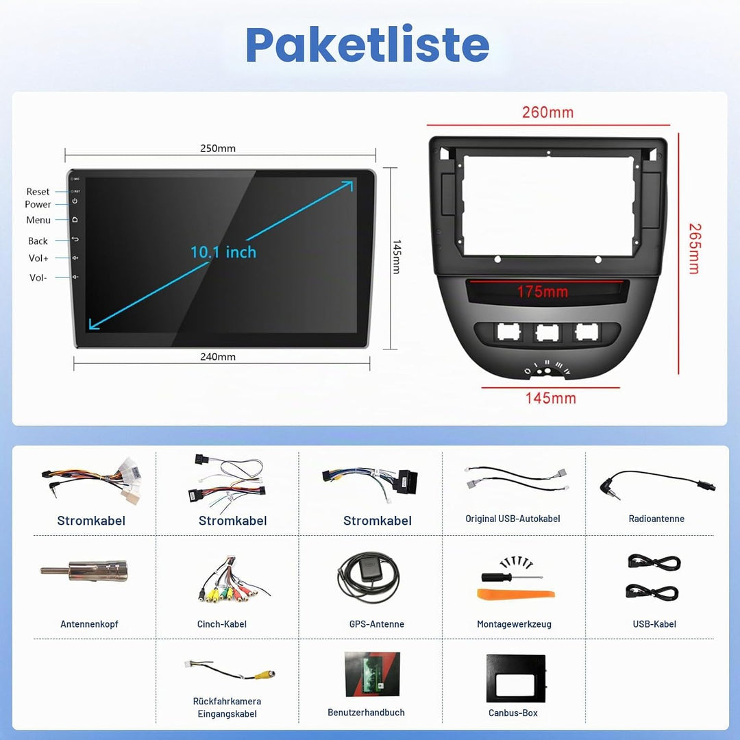 Podofo Carplay Autoradio für Citroen C1/Toyota Aygo/Peugeot 107, Android HiFi Android Auto 10" Touch