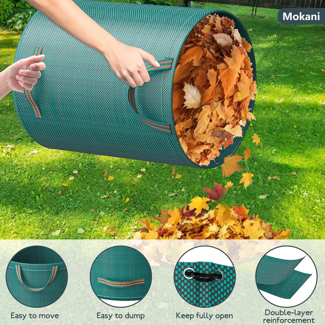 Mokani Gartenabfallsäcke, 300 L x 3 Gartensäcke, strapazierfähig, mit Griffen, wiederverwendbare Gar