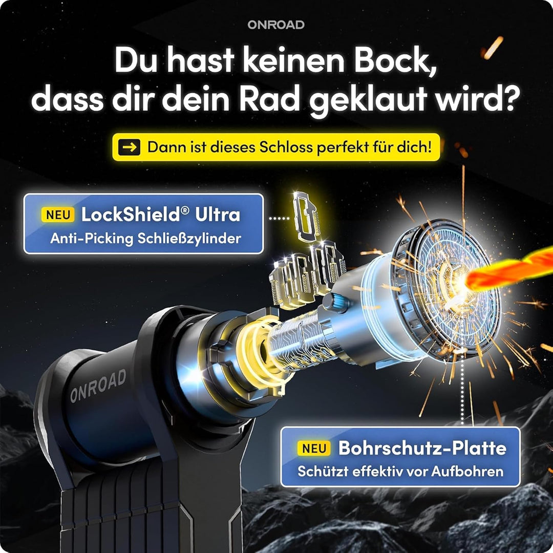 Faltschloss Fahrrad Onlock Ultra 120cm diebstahlsicher – Fahrradschloss hohe Sicherheit - Robustes &