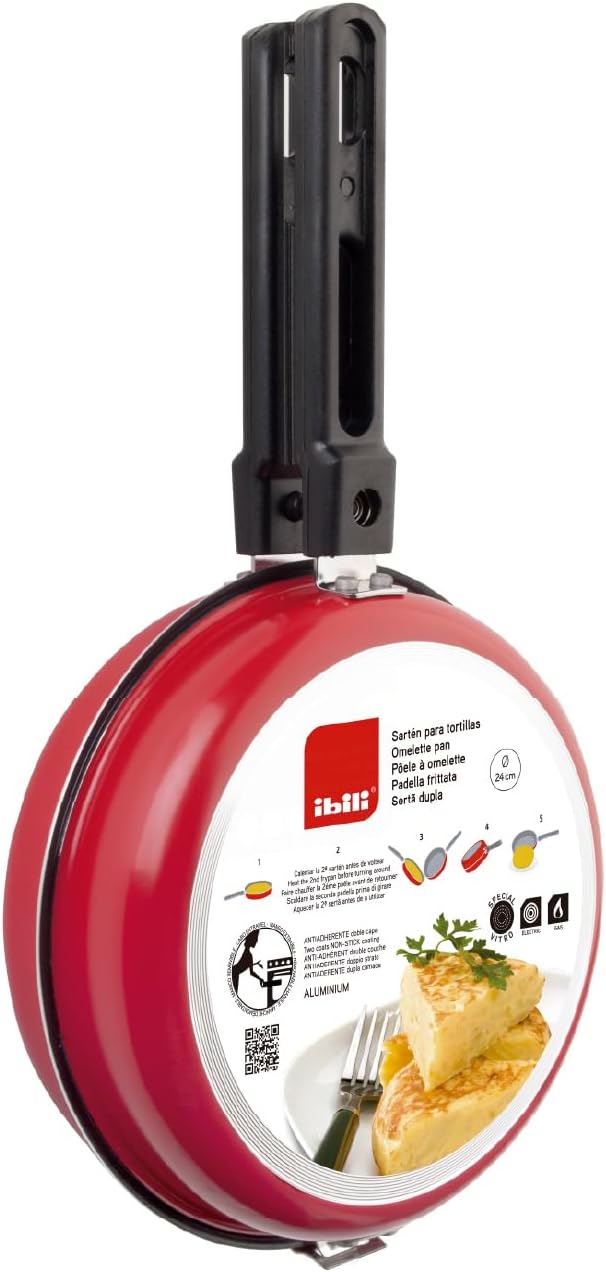 IBILI SARTEN Tortilla PATATAS Venus 24 CMS, Stainless Steel, schwarz/rot, 24 cm, 24 cms