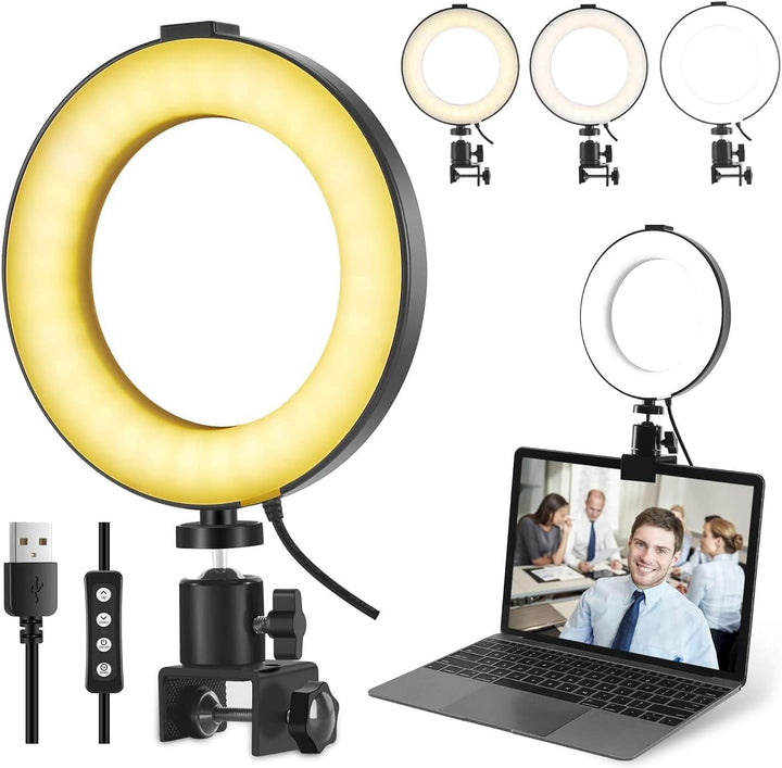 Videokonferenz-Beleuchtungsset, Ringlicht-Clip auf Laptop-Monitor, 6“ dimmbares LED-Kreislicht, Self