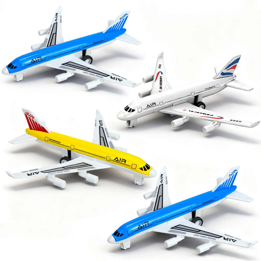 Hymaz Spielzeug Flugzeug 4 Pack, Diecast Pull Back Flugzeuge für Jungen Alter 3 4-7 8-12, Legierung