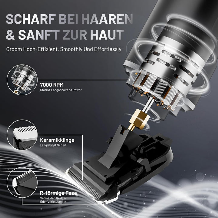 Intimrasierer Mann mit Nasenhaartrimmer 2-in-1, Schmerzfreier Wiederaufladbarer Körperrasierer Herre