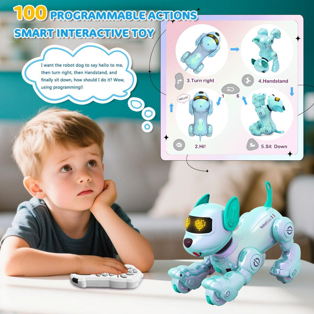 VATOS Roboter Hund für Kinder mit 2 Batterien,Programmierbarer Ferngesteuerte Roboterhund mit 17 Int