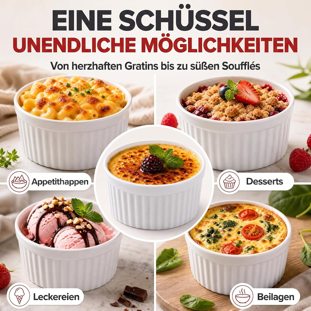 Dimono® Dessert-Schalen Creme Brulee Souflee-Förmchen, Auflaufform-Schälchen mit 170 ml für Desserts