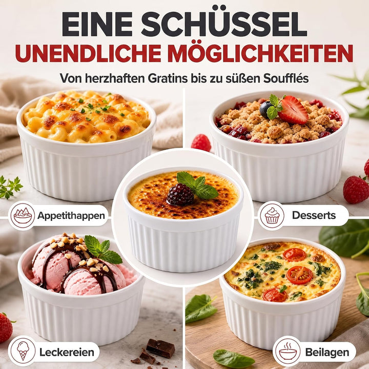 Dimono® Dessert-Schalen Creme Brulee Souflee-Förmchen, Auflaufform-Schälchen mit 170 ml für Desserts