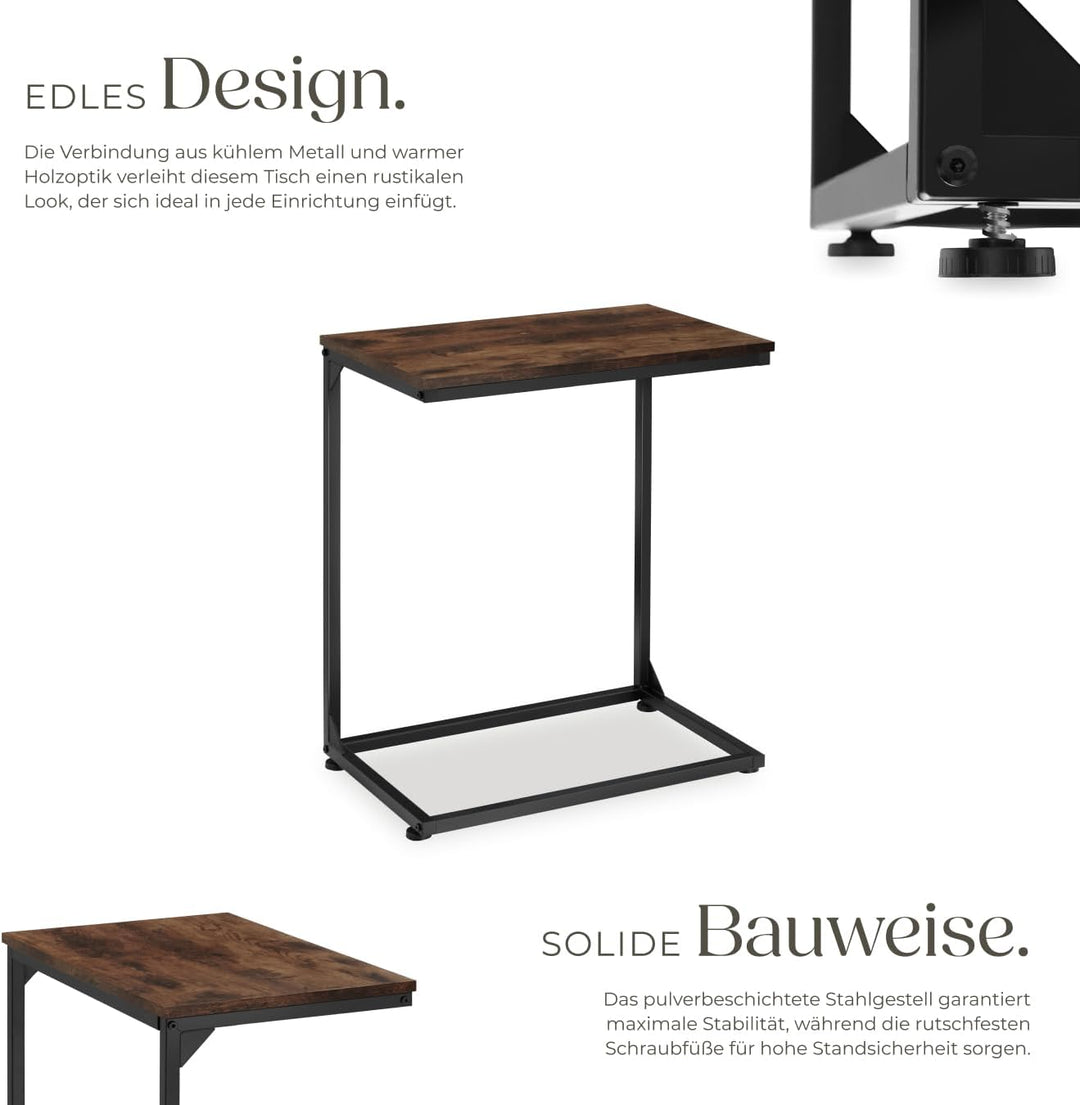 tectake® Beistelltisch Holz Metall, Wohnzimmertisch, Couchtisch C-Form, Laptoptisch für Couch, Bettt