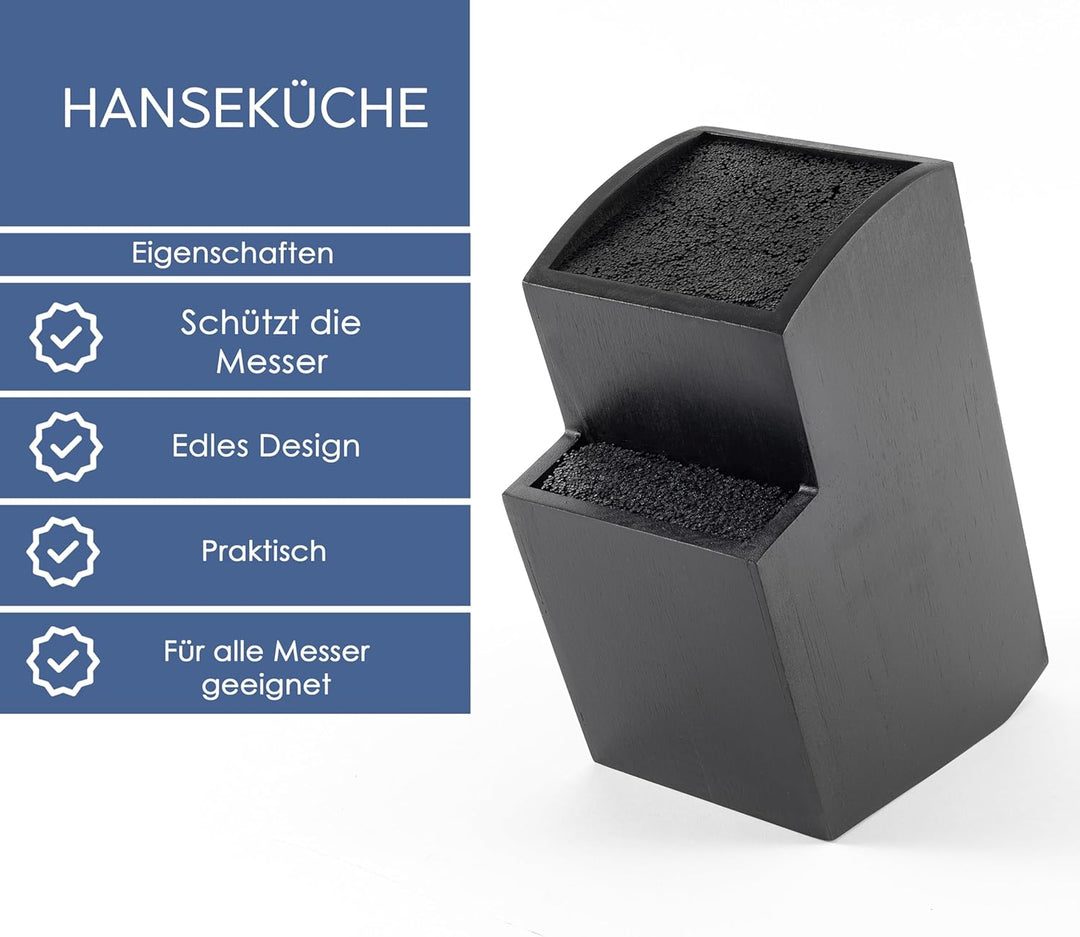 Messerblock - Messerhalter ohne Messer aus Holz Messerbrett (Bambus Schwarz, Quadratisch Schräg) Kun