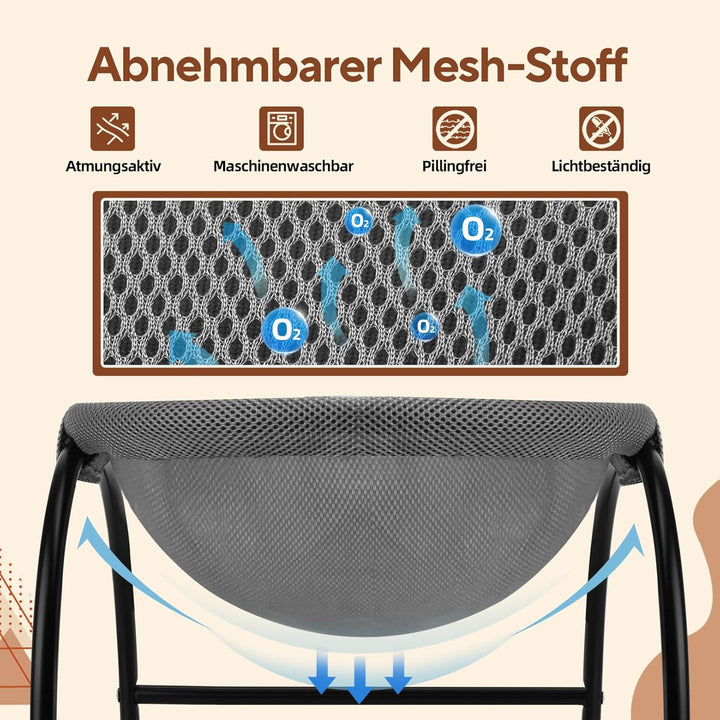 Katzenhängematte Outdoor, Erhöhter Katzenbett mit abnehmbarem, Waschbarem Netzstoff, Stehend Hängema