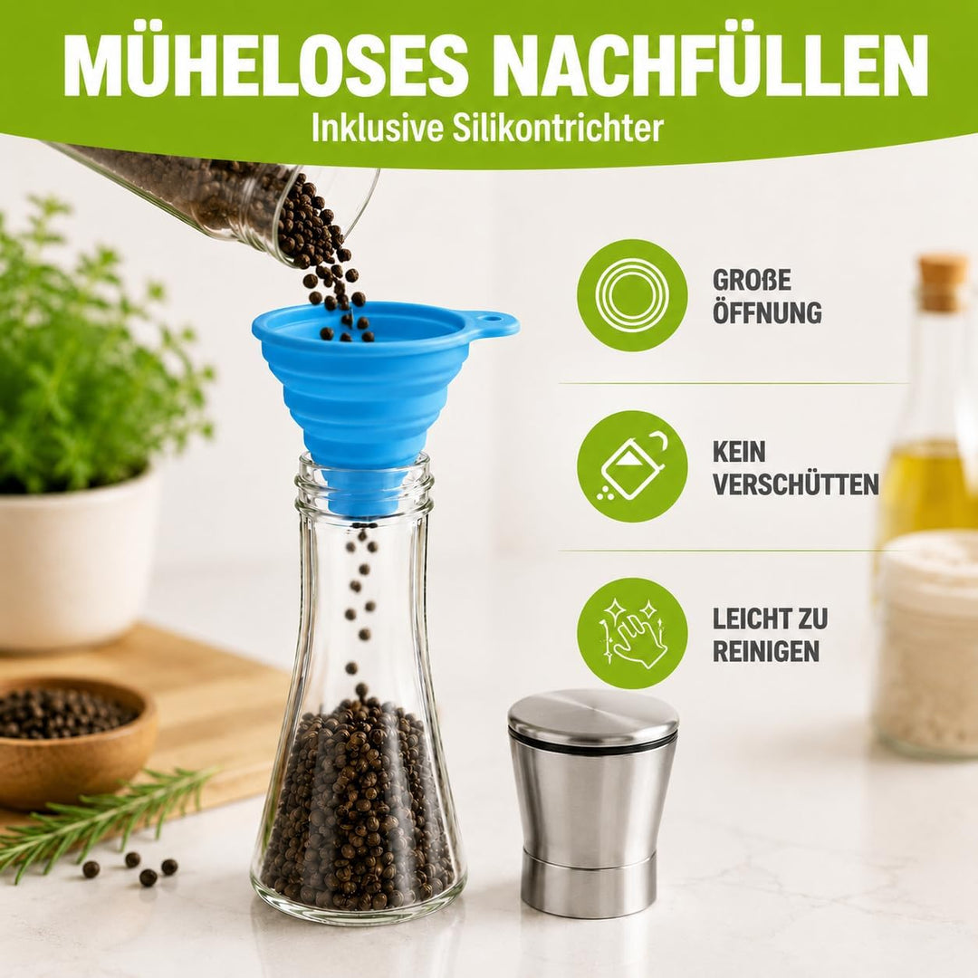 Elf-Family Salz und Pfeffermühle 2er Set, Pfeffermühle und Salzmühle mit Keramikmahlwerk, Stufenlos