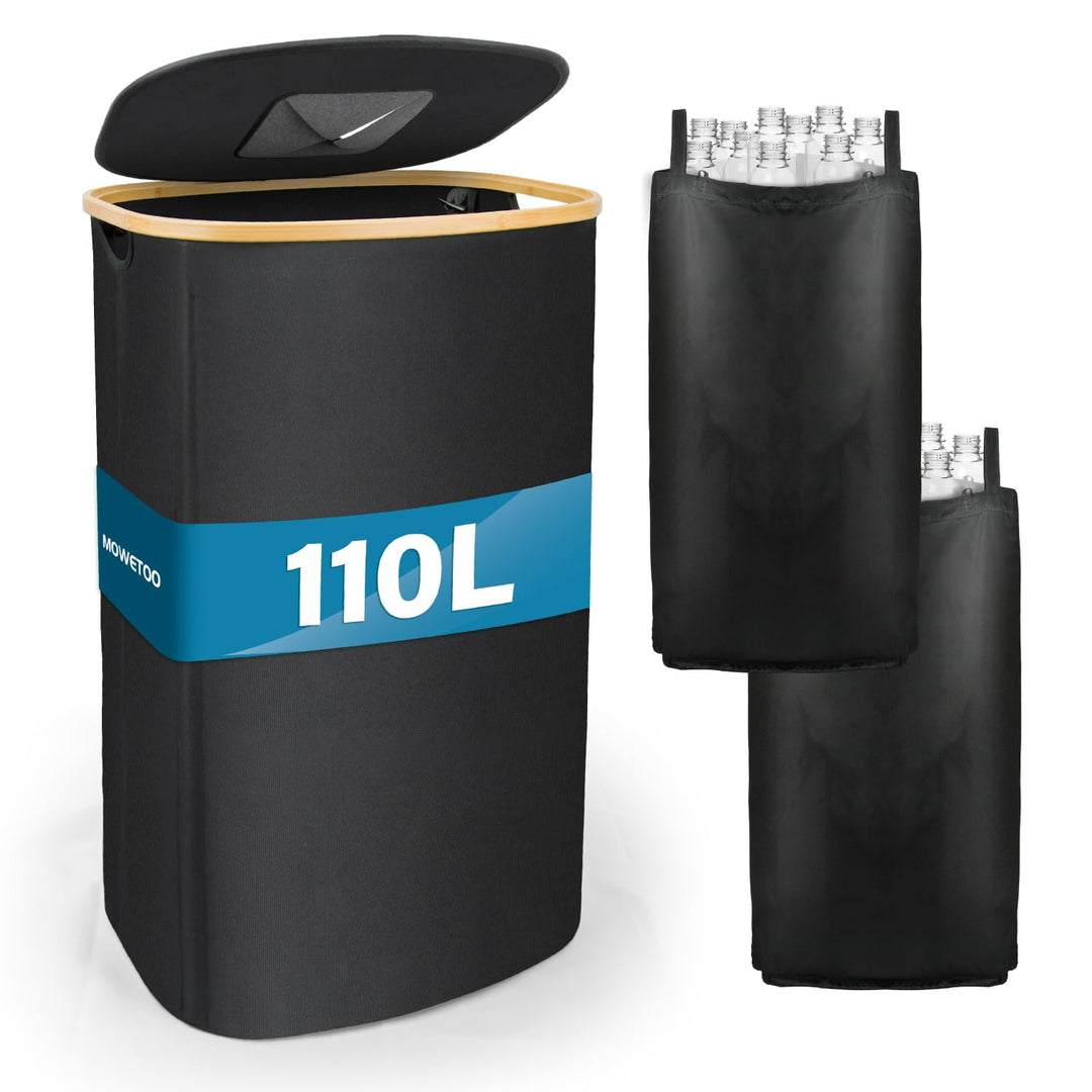 110L Pfandflaschen Sammelbehälter mit Deckel & 2 abnehmbaren Tragetaschen, Gross Pfandflaschen Aufbe