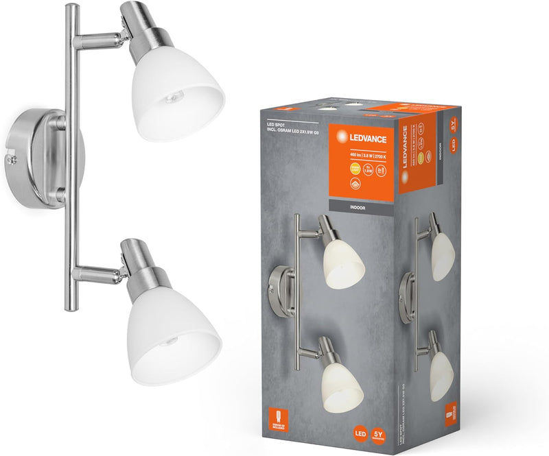 LEDVANCE LED Spotlight, 2-flammiger hochwertiger Spotstrahler aus Aluminium, geeignet für Wand und D