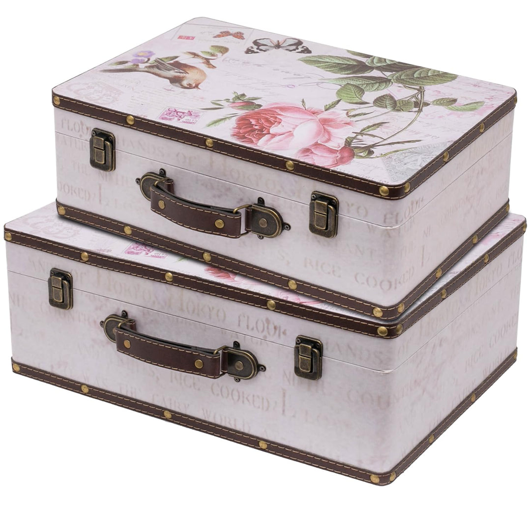 HMF Vintage Deko Koffer aus Holz, Aufbewahrungsbox mit Deckel und Ledergriff, stilvolle Aufbewahrung