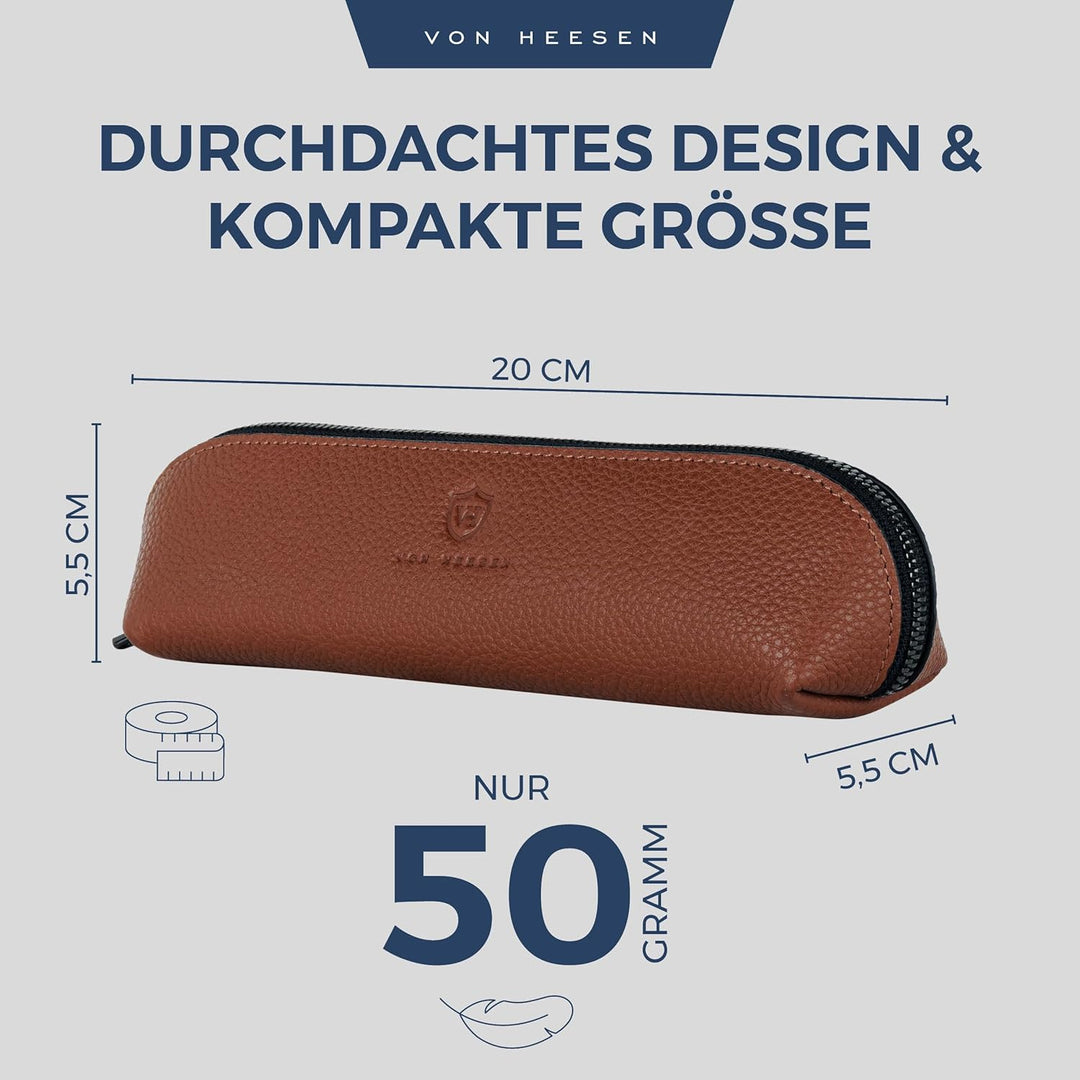 VON HEESEN® Echtleder Federmäppchen Leder Federmappe Etui für Stifte Mäppchen Schule Federtasche Uni