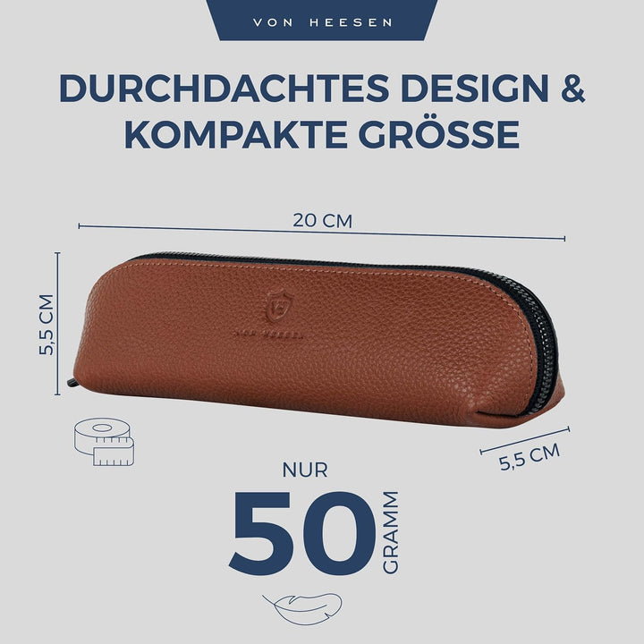 VON HEESEN® Echtleder Federmäppchen Leder Federmappe Etui für Stifte Mäppchen Schule Federtasche Uni