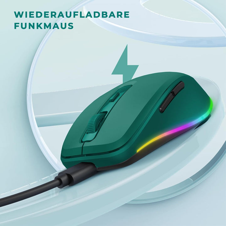 seenda Kabellose Maus mit Jiggler, Wiederaufladbare 2.4G Funkmaus mit Beleuchtung, Leise Wireless Mo