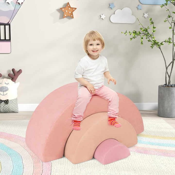 COSTWAY 3-TLG. Softbausteine, Schaumstoffbausteine zum Klettern und Krabbeln für Babys, Kletterbogen