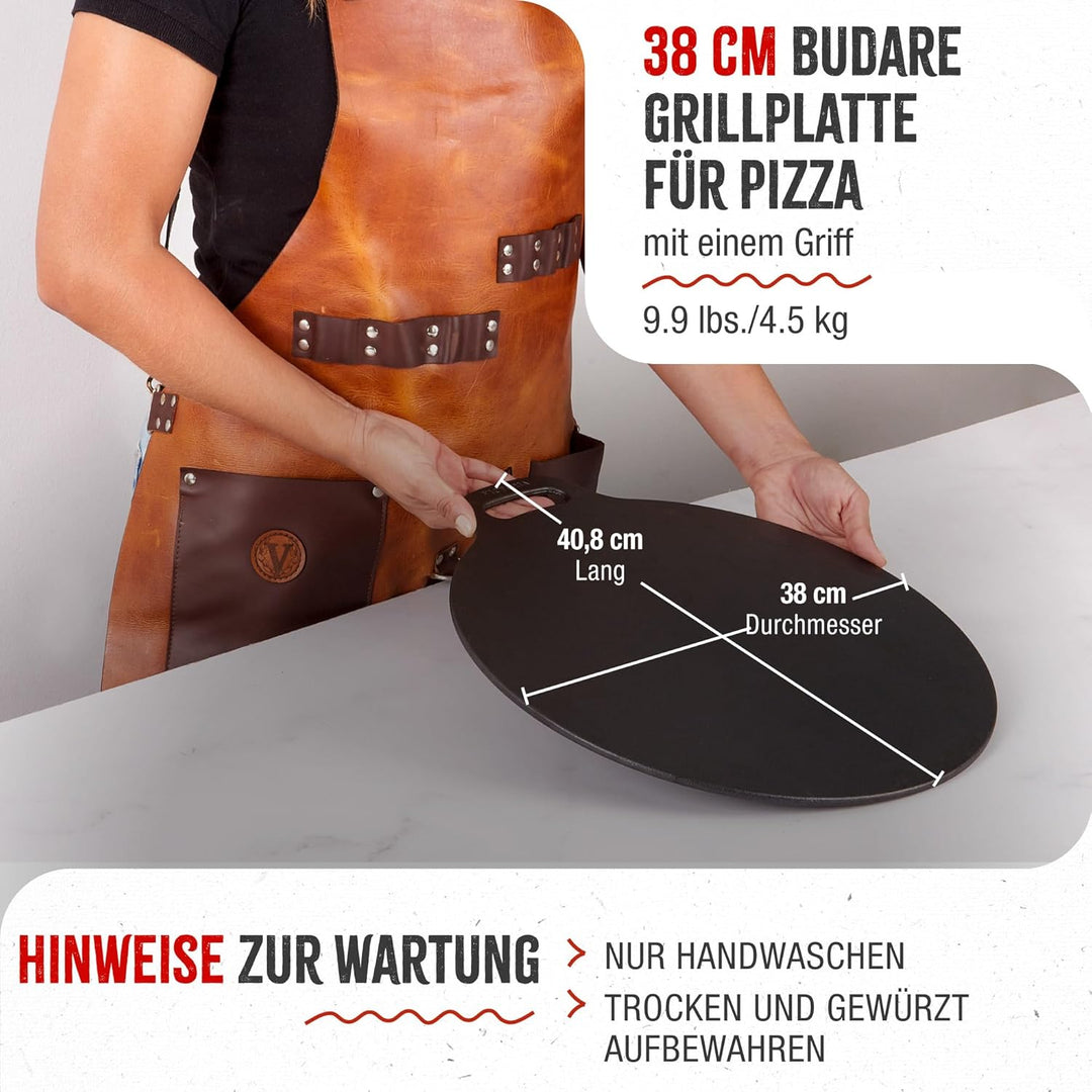 Victoria Grillplatte Gusseisen, Induktion Budare Dosa Pfanne 38cm für Pizza, Crepes, Feuer, Ofen, Gl