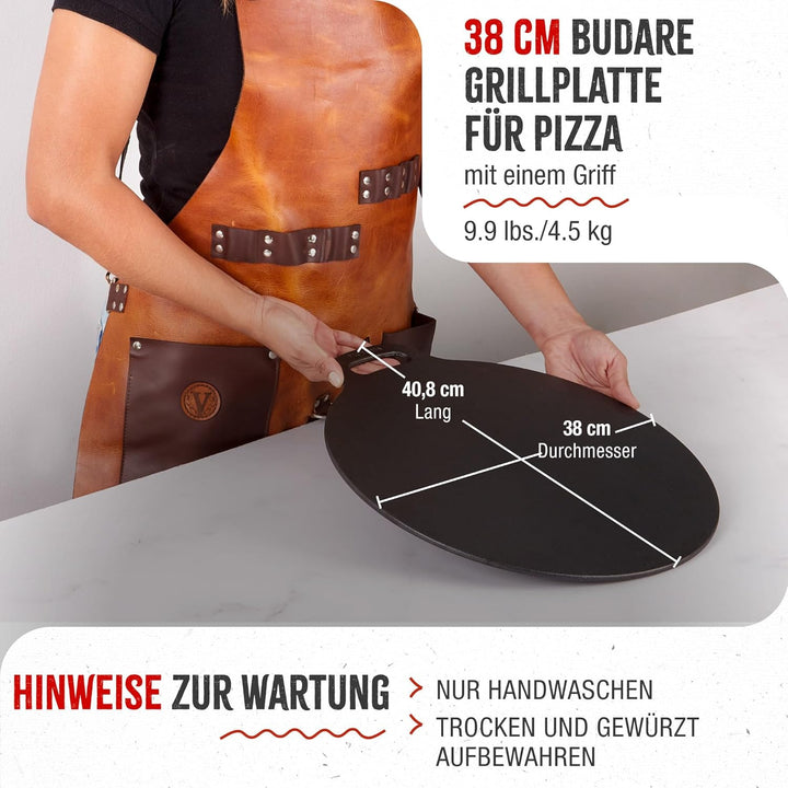 Victoria Grillplatte Gusseisen, Induktion Budare Dosa Pfanne 38cm für Pizza, Crepes, Feuer, Ofen, Gl