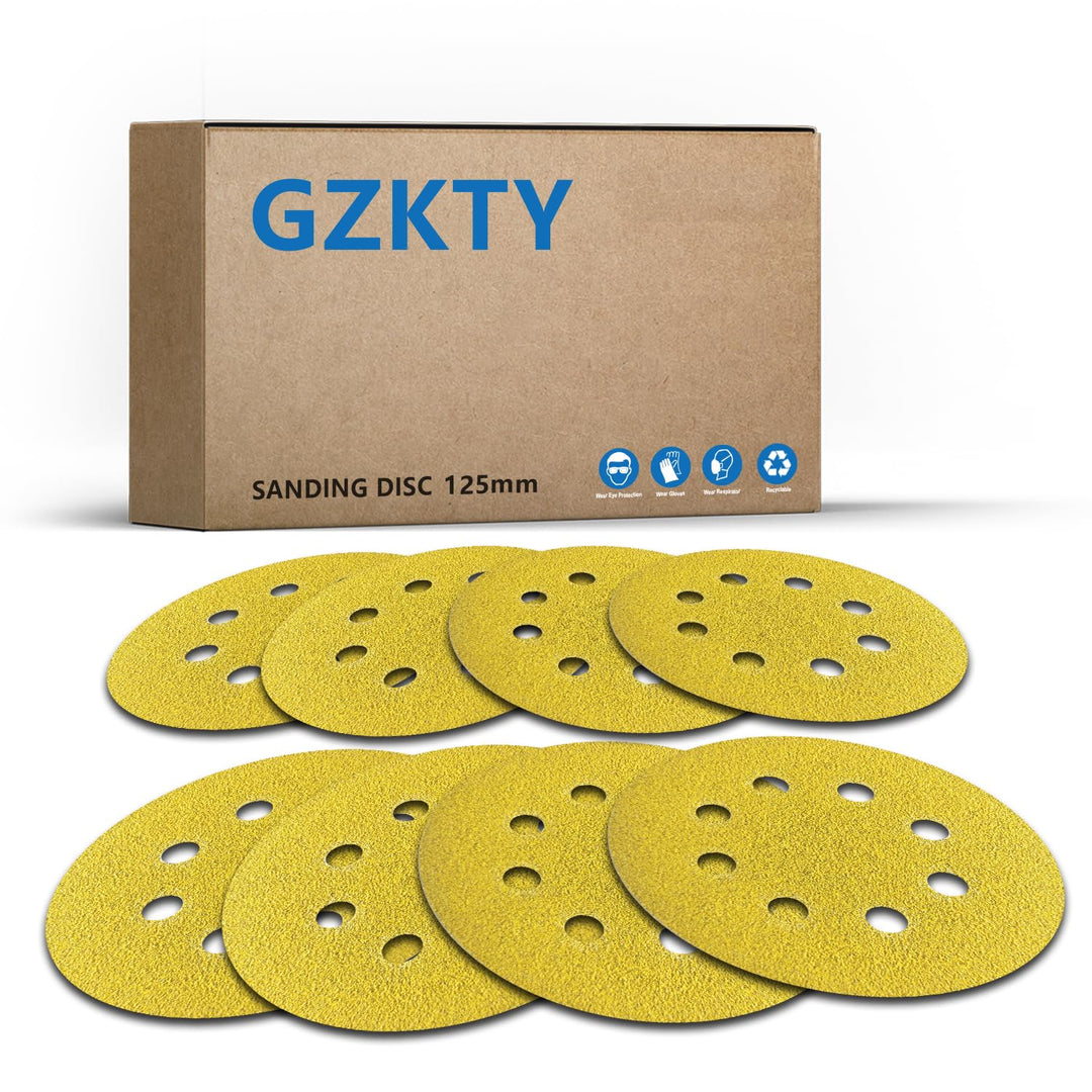 90 Stück Schleifpapier 125mm klett, 8 Loch, Schleifscheiben Set mit Körnung 60/80/120/150/180/240/32
