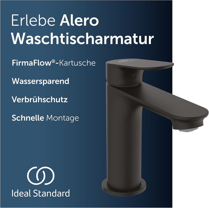 Ideal Standard Alero Waschtischarmatur, mit Garnitur, Höhe 100 mm – Schwarz Silk Black Push-Open Abl