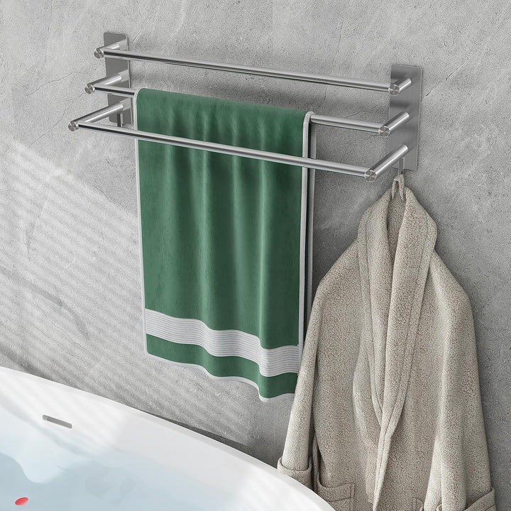 JS Handtuchhalter Ohne Bohren SUS304 Edelstahl Handtuchstange Wand 3 Stangen Handtuchregal mit 2 Hak
