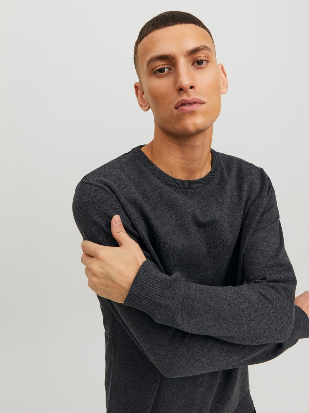 JACK & JONES Male Strickpullover mit Rundhals Einfarbig Strickpullover mit Rundhals Dark Grey Melang