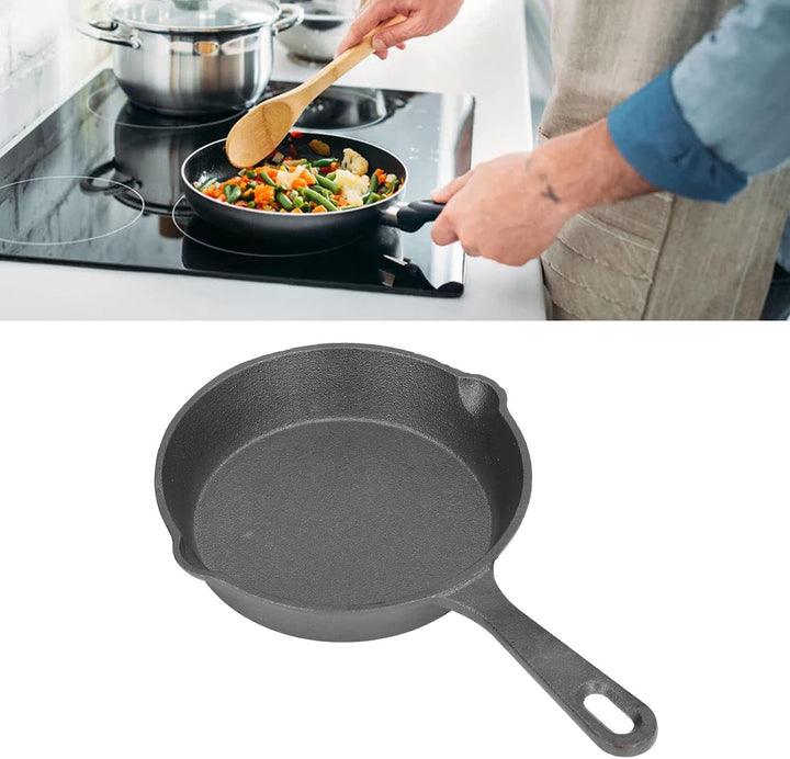 14cm Gusseisenpfanne, Rund Grillpfanne Gusseisen Pfanne Bratpfanne mit Griff Kochen Eisenpfanne für