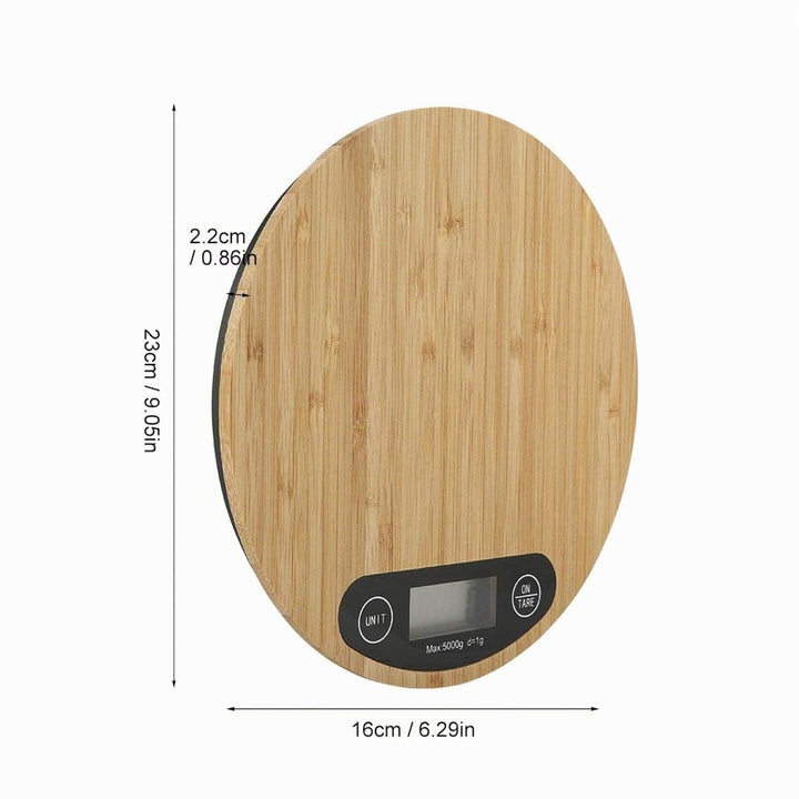 Küchenskala, 2 * AAA 5kg/1g Batterie Bambus Runde Elektrische Küchenwaage LED Anzeige, Digitale Küch