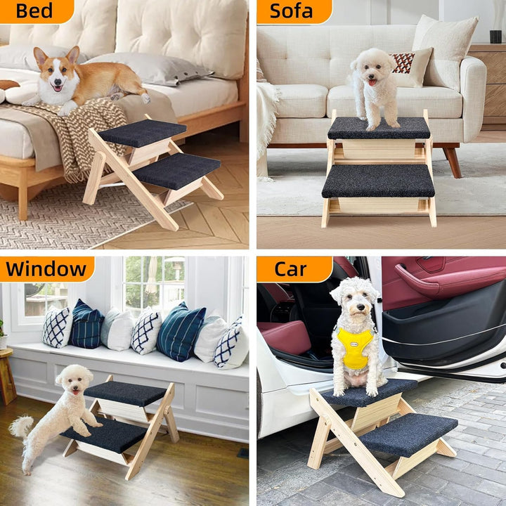 Holz-Hundetreppe & Rampe 2-in-1, Klappbar und Tragbar für Kleine und Mittelgrosse Hunde sowie Katzen