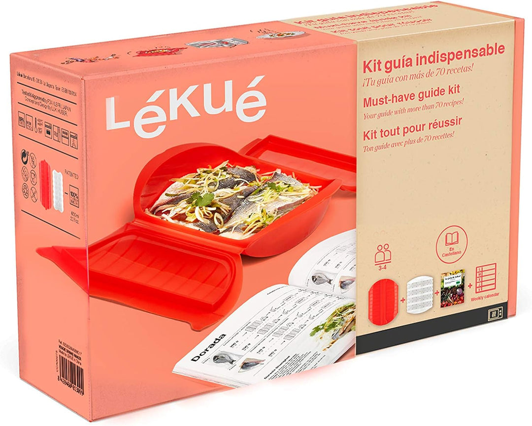 Lékué Dampfbox-Set 3,4 Personen + spanisches Rezeptbuch, 3,4 Personen