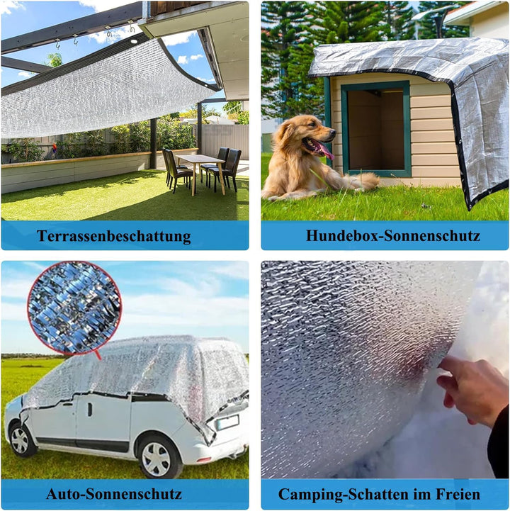Schattennetz Auto für Hunde, 3 x 2 m, Aluminium-Netz, 85% Hitzeschutzhaube, UV-reflektierender Schut