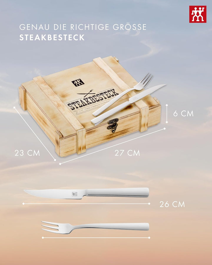 ZWILLING Steakbesteck Set für 6 Personen, 12-teilig, 6 Steakmesser und 6 Steakgabeln, Inkl. Aufbewah