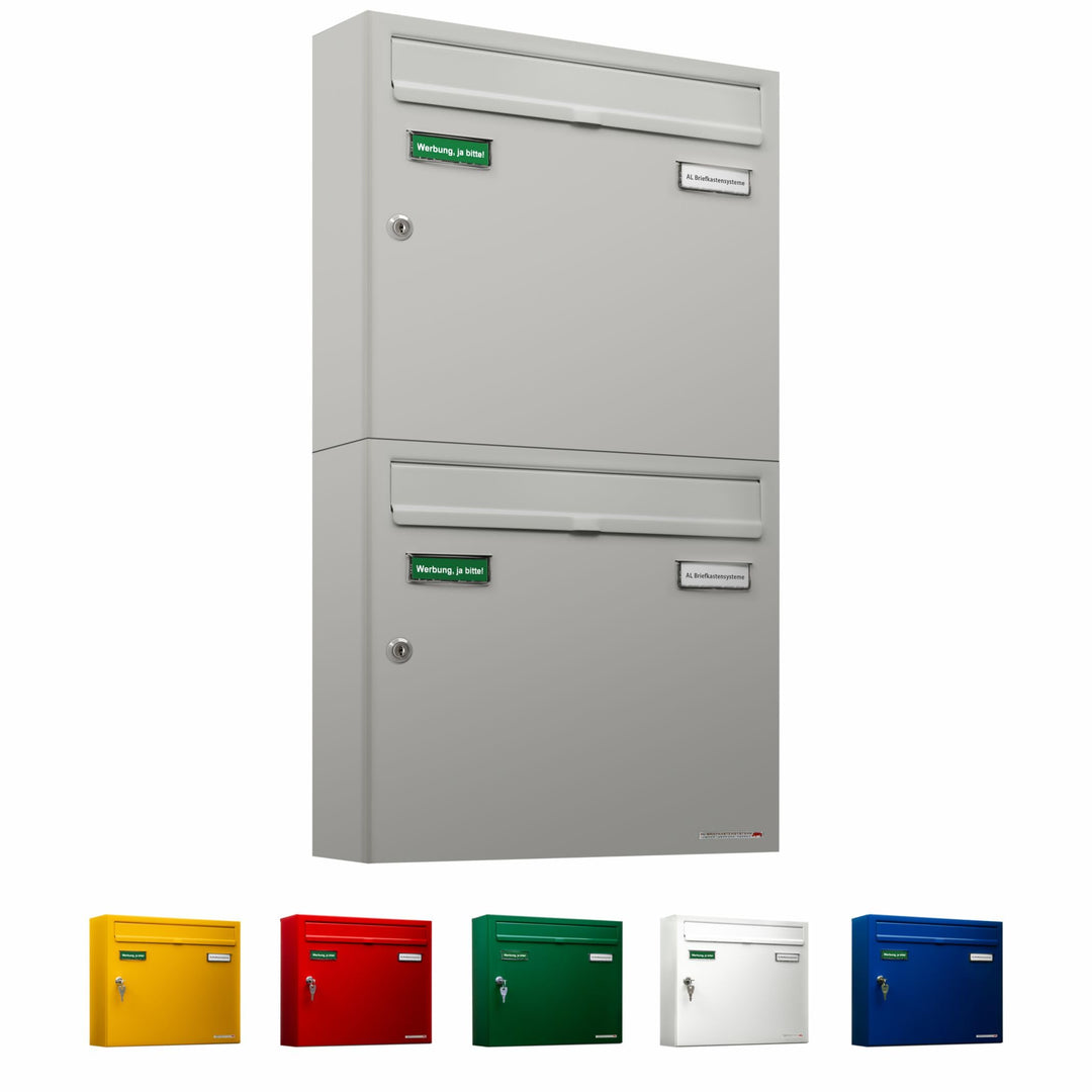AL Briefkastensysteme Basic 2er Briefkasten RAL 9006 Weiss Aluminium Silber Edelstahl-farbig 2 Fach