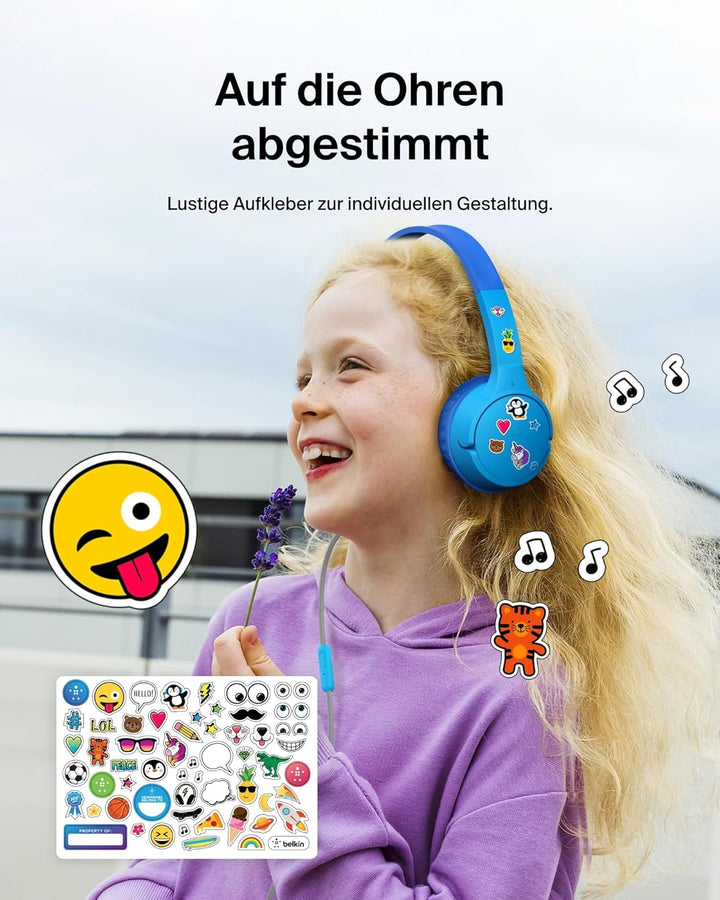 Belkin SoundForm Kopfhörer Kinder mit Kabel, USB-C auf 3,5-mm-Klinken Dongle, integriertes Mikrofon,