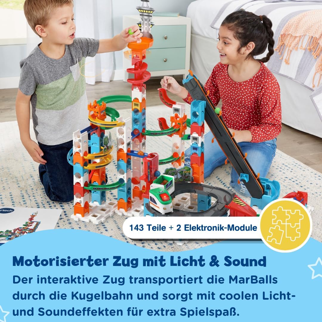 VTech Marble Rush – Super Sky Tower Set XL300 E – Interaktives Kugelbahn-Set – Für Kinder von 4-12 J