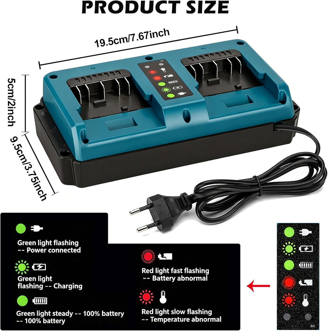 Ladegerät für Bosch-18V-Akku, Dual Port Ladegerät Ersatzladegerät Schnellladegerät mit LED-Anzeige,