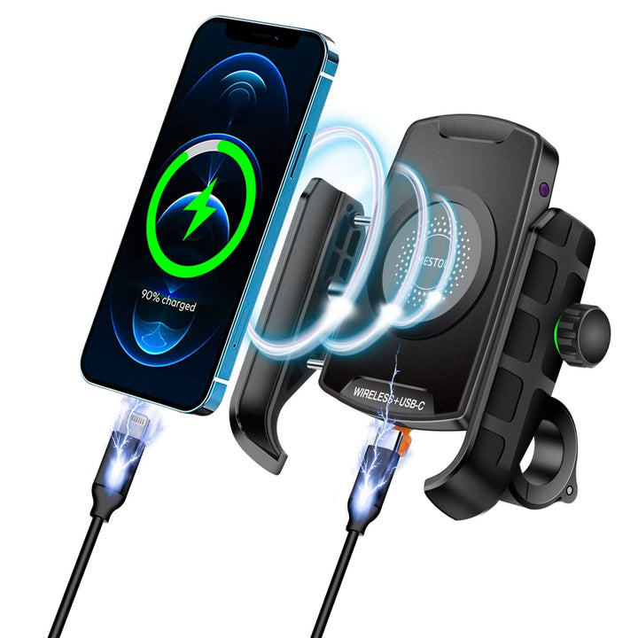 iMESTOU Motorrad Kabellose Telefonhalterung Ladegerät USB C Lenker Telefonhalterung Funktioniert mit