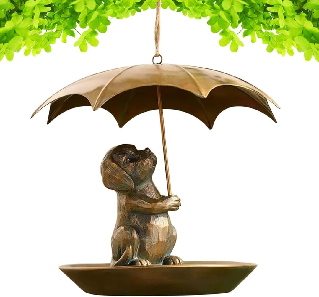 Animal Bird Feeder with Umbrella - Cute Squirrel/Cat/Dog Holding Umbrella Design Bird Feeder - Metal
