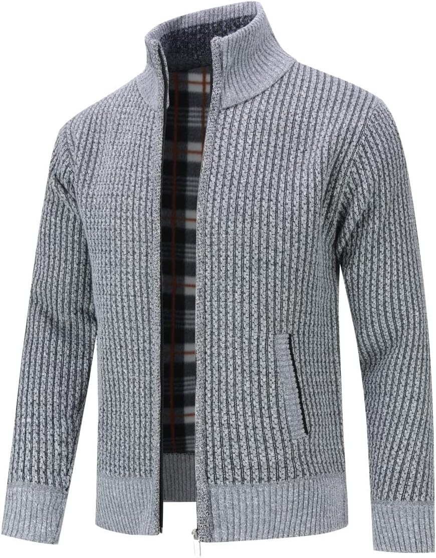 YOUTHUP Herren Strickjacke mit Stehkragen Fleecejacke Warm Übergangsjacke Reissverschluss Pullover M