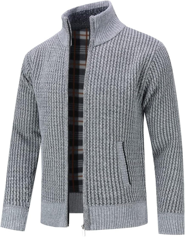 YOUTHUP Herren Strickjacke mit Stehkragen Fleecejacke Warm Übergangsjacke Reissverschluss Pullover M