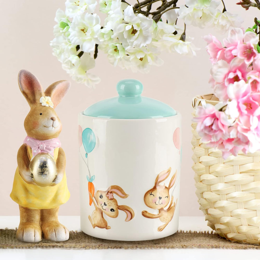com-four® Vorratsdose mit Deckel im Osterdesign - Bonbondose mit Hasen-Motiv - Keks-Dose aus Keramik