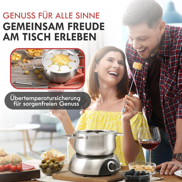 Bomann FD 2248 CB elektrischer Fonduetopf, Topf mit abnehmbaren Spritzschutz, Fondue-Set für 8 Perso