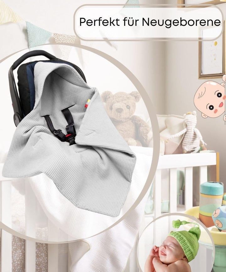 Einschlagdecke Babyschale Frühling Herbst, Reine Baumwolle ohne Polyester-Plüsch, hypoallergen, 3-Pu