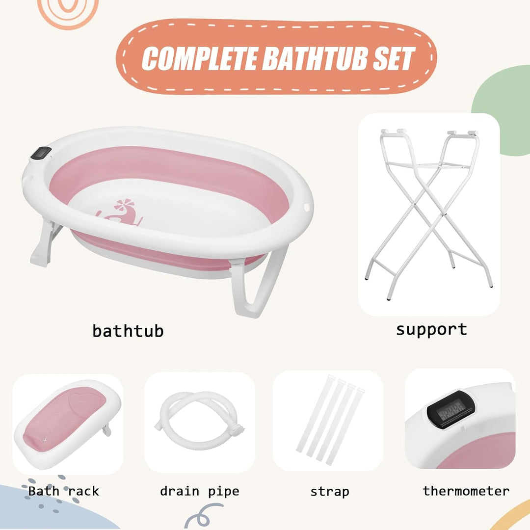 Faltbare Babybadewanne XXL mit Ständer, Sitz und Drainagesystem, 2-in-1 Babybadewanne auf Fuss, falt