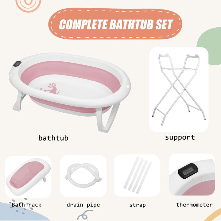 Faltbare Babybadewanne XXL mit Ständer, Sitz und Drainagesystem, 2-in-1 Babybadewanne auf Fuss, falt