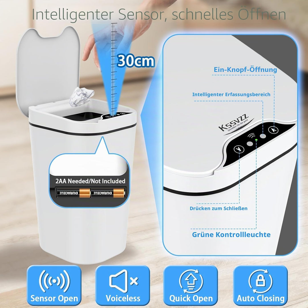2er Set Mülleimer Bad mit Sensor, 10L Automatischer Mülleimer mit Deckel, Elektrischer Mülleimer für